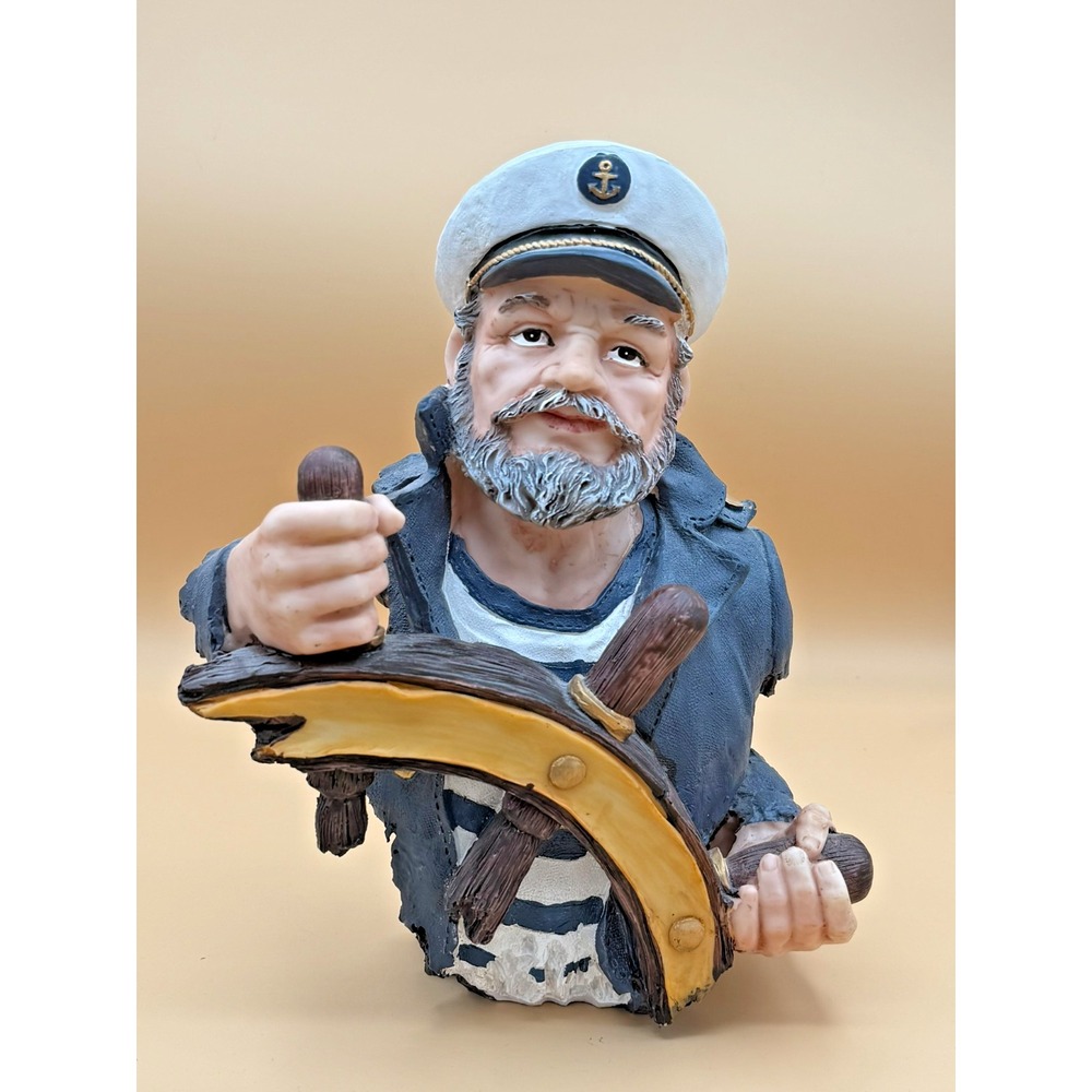 Nautical Sea Captain Sailor Figurine Ship Wheel Maritime Decor 9.5" Resin
